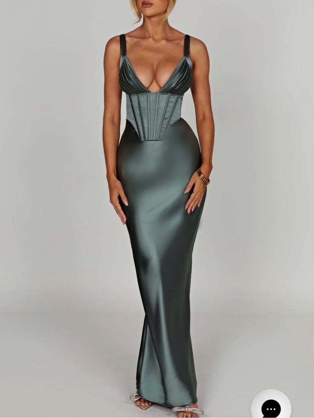 Baby Boo Women’s Satin Corset Maxi Dress in Deep Green - Medium